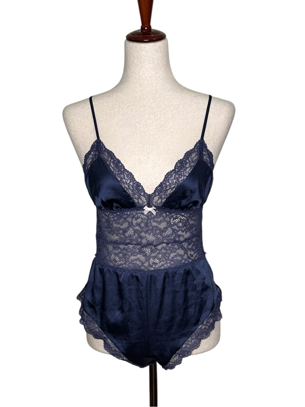 Victoria’s Secret Navy Lace Trim Satin Teddy - Women Intimates. Cottagecore. S